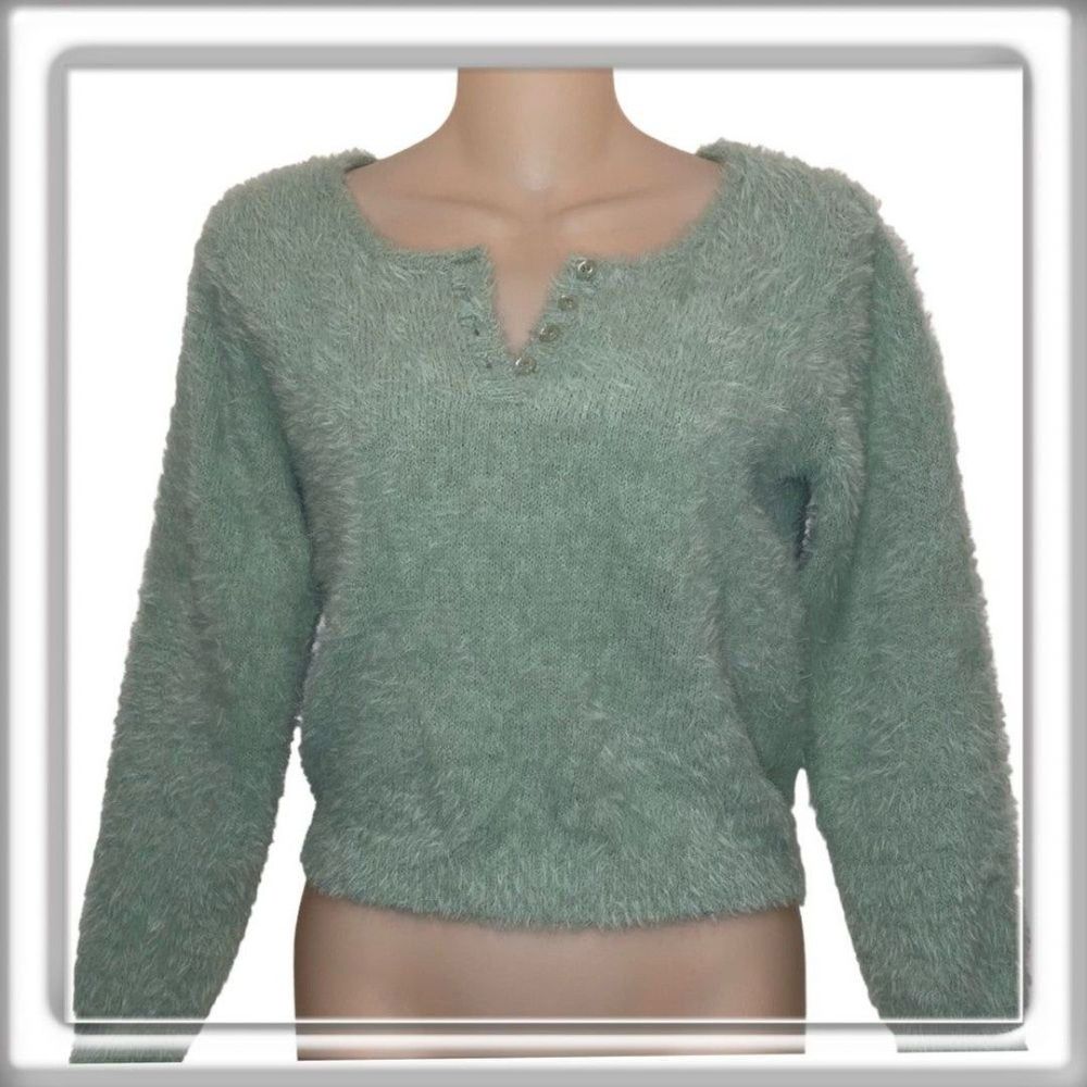 Sweet & Sinful Cropped Fuzzy Mint Green Sweater 3/4 Sleeve Size Small